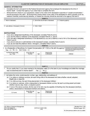 Claim for Compensation of Deceased Civilian Employee