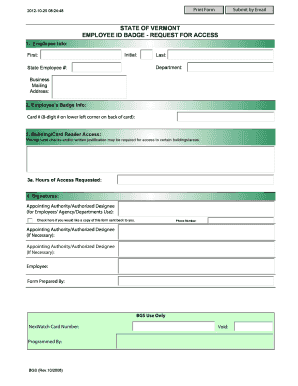 Vermont Employee ID Badge Access Request