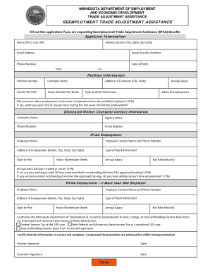 Reemployment Trade Adjustment Assistance Application