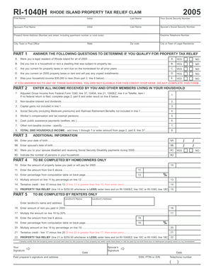 Rhode Island Property Tax Relief Claim 2005