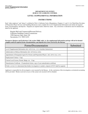 California Level I Supplemental Information Form