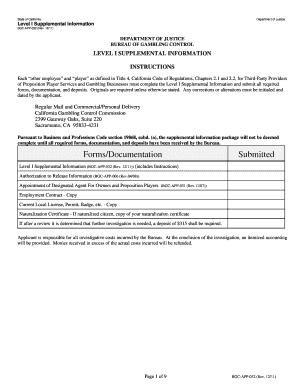 California Level I Supplemental Information Form