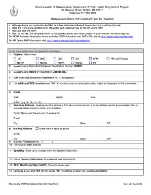 Massachusetts Online PMP Enrollment Form for Prescriber