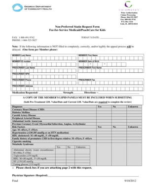 Non-Preferred Statin Request Form