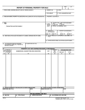 Report of Personal Property for Sale