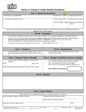 Federal Employees Health Benefits Program Notice of Change