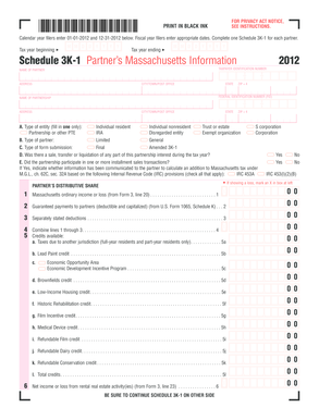 Massachusetts Schedule 3K-1 Partner's Information Form