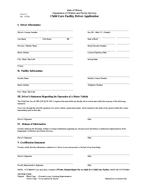 Illinois Child Care Facility Driver Application