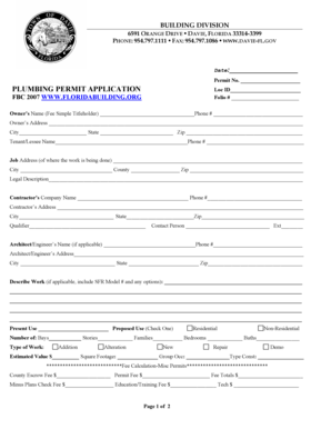 Florida Plumbing Permit Application
