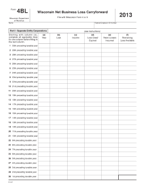 Wisconsin Net Business Loss Carryforward Form 4BL