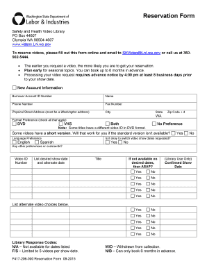 Washington State Video Reservation Form