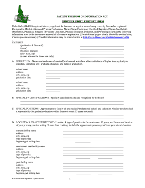 Idaho Provider Profile Report Form