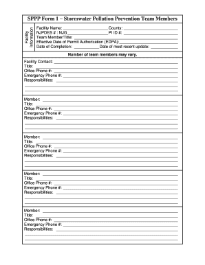 Stormwater Pollution Prevention Team Members Form