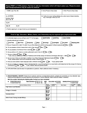 New Jersey Employment Application Form