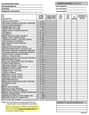 Fire Department Course Delivery Form