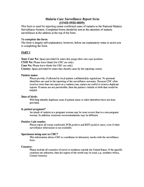 Malaria Case Surveillance Report Form