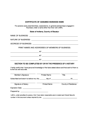 Certificate of Assumed Business Name