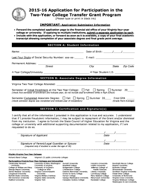 Virginia Two-Year College Transfer Grant Application