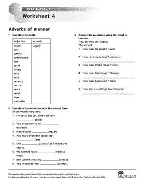 Adverbs of Manner Worksheet