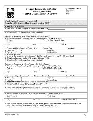 Notice of Termination for TCEQ Permit