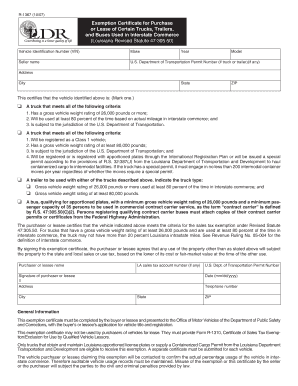 Louisiana Truck Trailer Bus Exemption Certificate