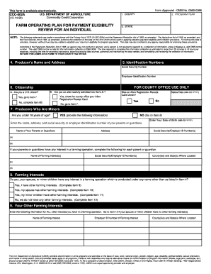 Farm Operating Plan for Payment Eligibility