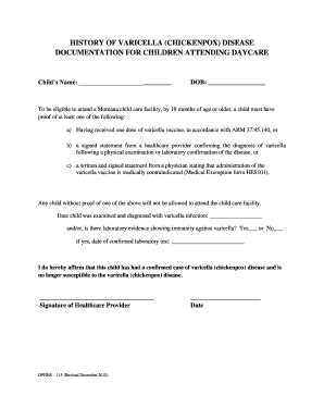 Montana Varicella Vaccination Form
