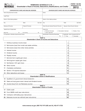 Nebraska Schedule K-1N Form 1120-SN