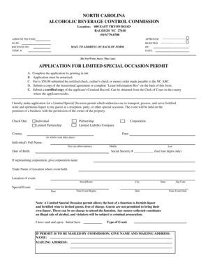 North Carolina Limited Special Occasion Permit