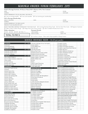 Koanga Order Form
