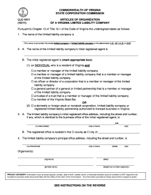 Virginia LLC-1011 Articles of Organization