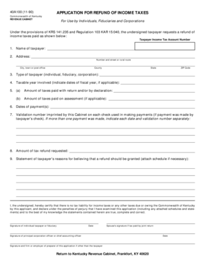 Kentucky Income Tax Refund Application