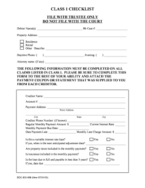 Class 1 Checklist for Debtor