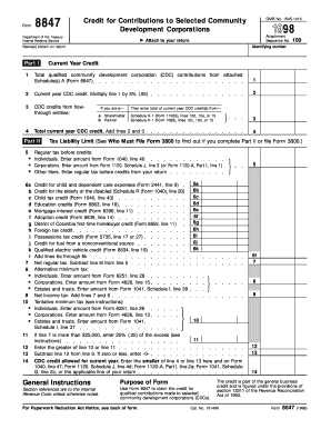 Form 8847 Credit for Contributions to Selected Community Development Corporations