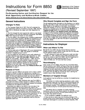 Form 8850 Pre-Screening Notice and Certification Request