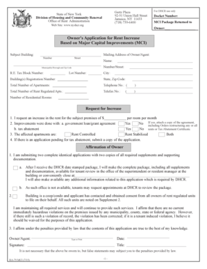 New York MCI Rent Increase Application