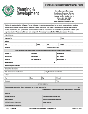 Contractor Subcontractor Change Form
