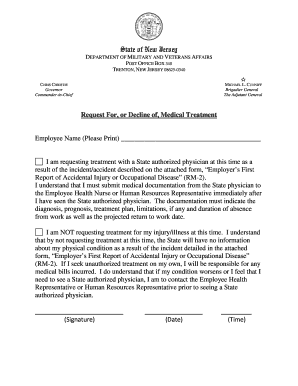 New Jersey Medical Treatment Request Form