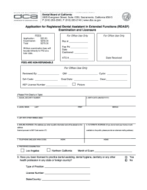 Application for Registered Dental Assistant in Extended Functions (RDAEF)