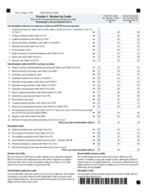 Montana Form 2 Schedule V - Tax Credits