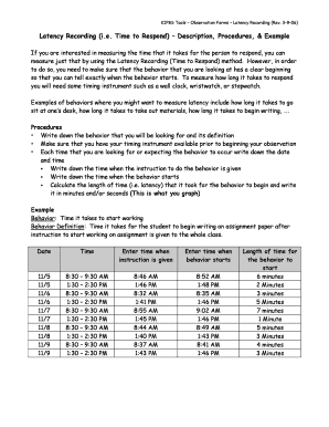 Latency Recording Form