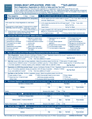 Texas Vessel/Boat Application (PWD 143)
