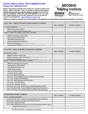 MIOSHA Training Institute Certificate Application Form