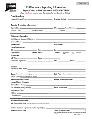 CIRMA Injury Reporting Form
