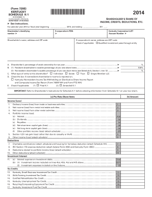 Kentucky Schedule K-1 Shareholder's Income Report