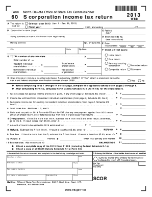 North Dakota S Corporation Income Tax Return 2013