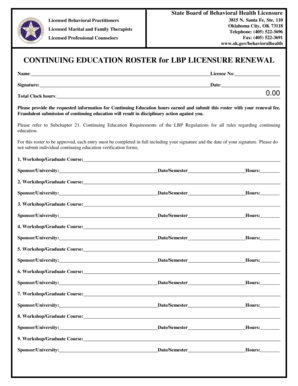 Oklahoma Continuing Education Roster for LBP Licensure Renewal