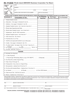 Rhode Island Amended Business Corporation Tax Return