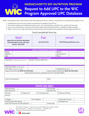 Massachusetts WIC UPC Request Form