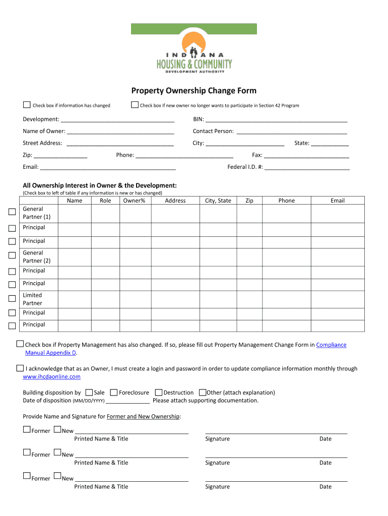 Fillable Online in Property Ownership Change Form Fax Email Print